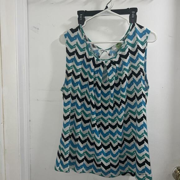 CALVIN KLEIN Women Stretch Comfy Poly Tank Top Pleat Front Multicolor Geo Line - Picture 1 of 7